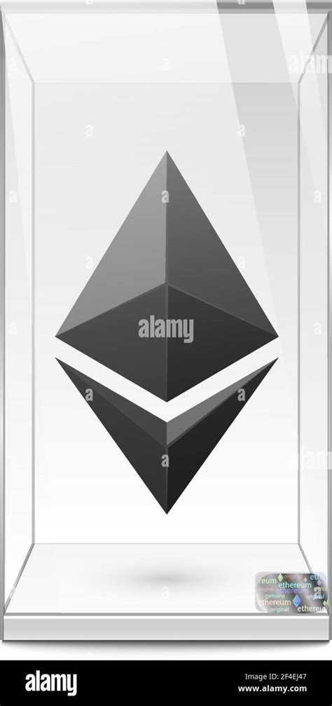 Black ethereum logo inside glass showcase. Template for banners news ...