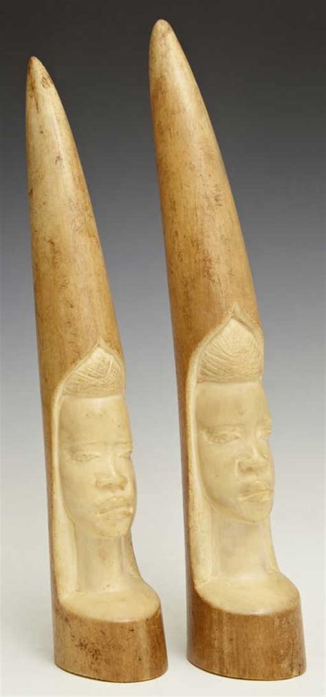 Pair of African Figural Carved Ivory Elephant Tusks,