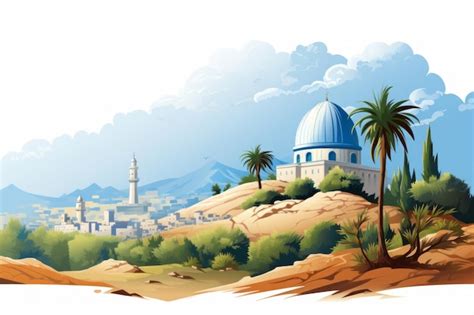 Premium AI Image | an illustration of an arabic landscape with a mosque ...