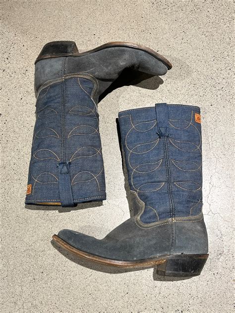 Vintage Blue Denim Cowboy Boots – inland