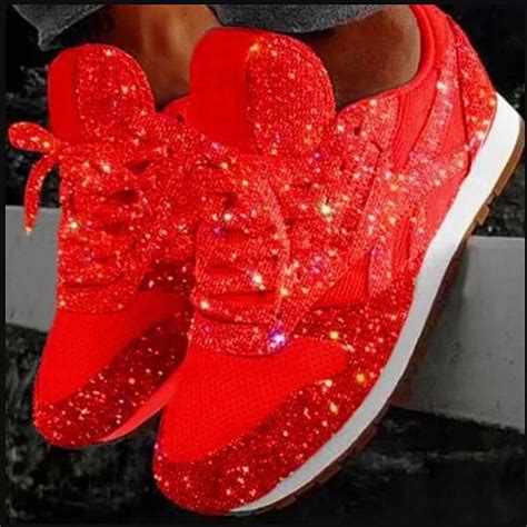 Buy Glitter Sequin Lace Up Casual Sneakers -Red | Fashion | DressFair.com