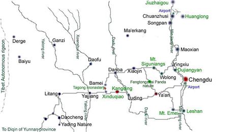 West Sichuan Travel Circuit Map - China Trekking Guide, Route, Map, Photo