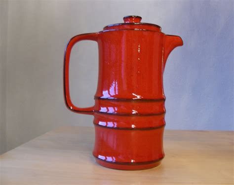 Retro red ceramic coffee pot