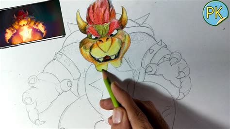 Let's draw Bowser from Super Mario || Full outline and coloring tutorial - YouTube