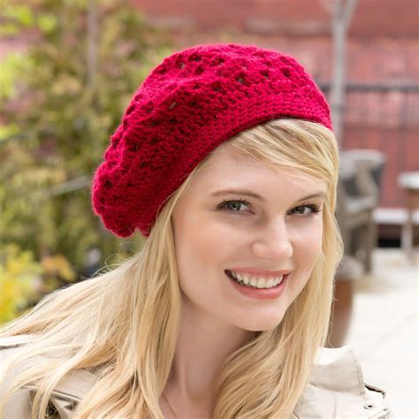 Red Heart Bridgette Beret | Yarnspirations | Crochet beret pattern, Crochet beret, Beret pattern