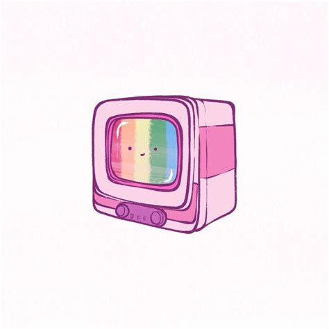 an old tv with a face drawn on it's screen and the television is pink