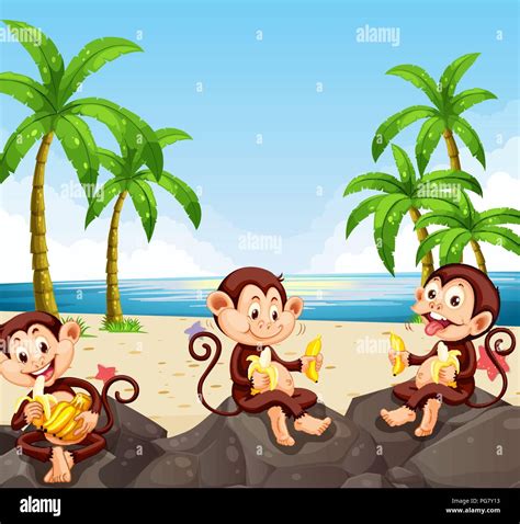 Cartoon Monkeys Eating Bananas