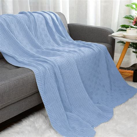 PiccoCasa 100% Cotton, Cross Cable Knit Throw Blanket for Home, Light ...