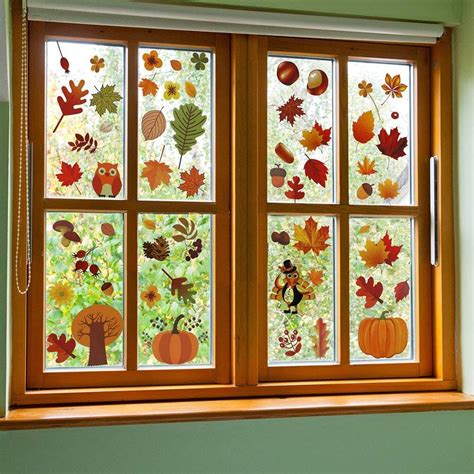 Korlon 216 Pcs Fall Leaves Window Clings, Thanksgiving Window Clings Autumn Stickers Decorations ...