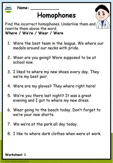 Homophones Worksheets For Grade 1