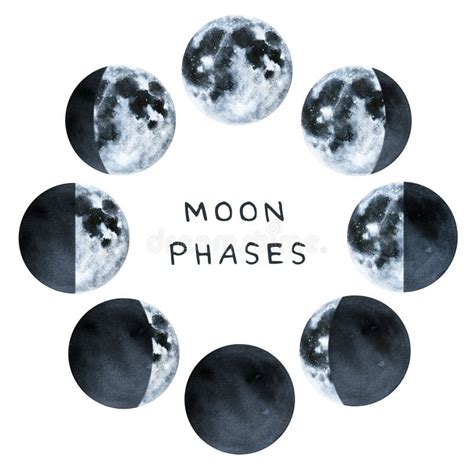 Set of Watercolor Moon Phases. Trendy Hipster Logotypes. Isolated on ...