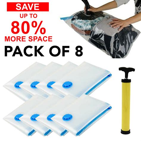 8 X LARGE SPACE SAVING STORAGE VACUUM BAGS CLOTHES BEDDING ORGANISER ...