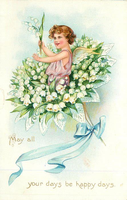 MAY ALL YOUR DAYS BE HAPPY DAYS angel in bunch of lilies-of-the-valley, blue ribbon - TuckDB ...