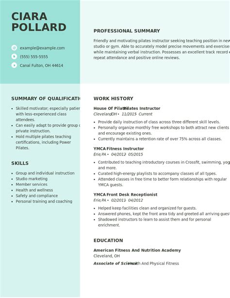 Professional Pilates Instructor Resume Examples