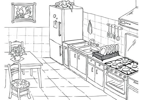 Simple Kitchen Coloring Page - Free Printable Coloring Pages for Kids