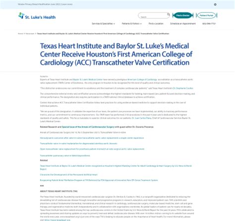 Texas Heart Institute and Baylor St. Luke’s Medical Center Receive ...