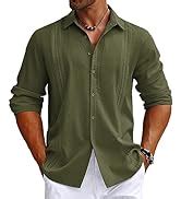 Amazon.com: COOFANDY Men's Cuban Guayabera Shirt Long Sleeve Casual Button Down Shirts Beach ...