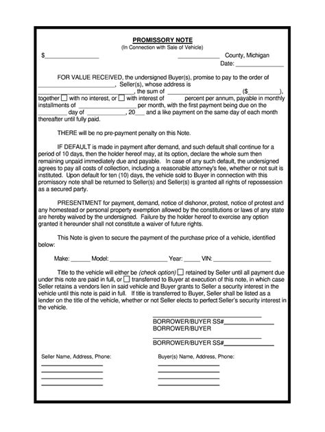 Promissory Note Template Michigan - Fill Online, Printable, Fillable, Blank | pdfFiller