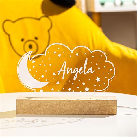 Personalized Moon and Stars Night Light, Name Night Light, Kids' Room Decoration, Nursery Decors ...