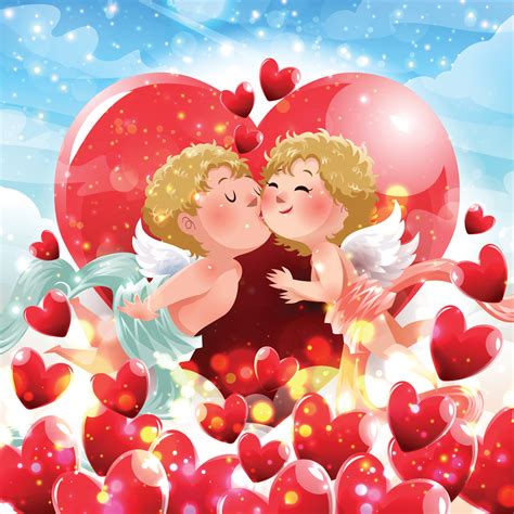 Valentine's Day Concept with Couple Cupid Kissing 4874856 Vector Art at ...