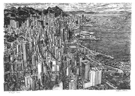 Aerial view of Hong Kong - Drawings, prints and limited editions by ...