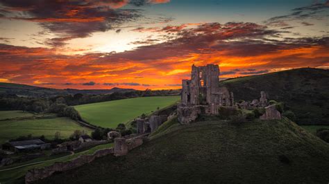 Corfe Castle On Hill During Sunset In Dorse England 4K HD Travel ...