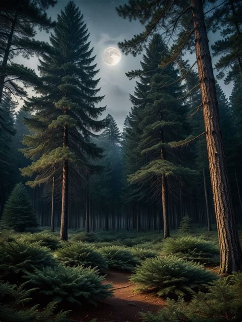 Premium Free ai Images | pine tree forest night