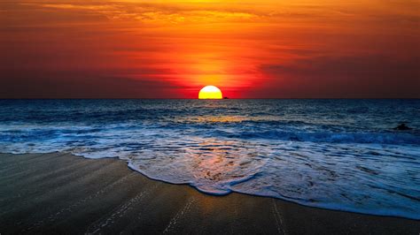 sunset, beach, sea, scenery, horizon, 4k, pc, HD Wallpaper | Rare Gallery