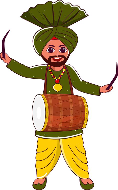 Young Punjabi Man Playing Dhol Instrument In Standing Pose. 25279965 Vector Art at Vecteezy