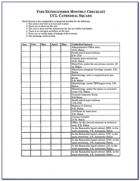 Printable Monthly Fire Extinguisher Inspection Form