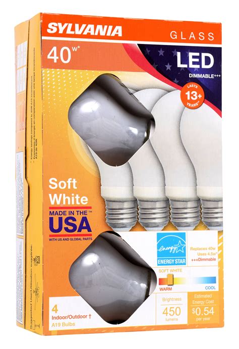 Sylvania LED A19 Light Bulb, 40 Watt, Dimmable, Soft White, 4 Pack - Walmart.com