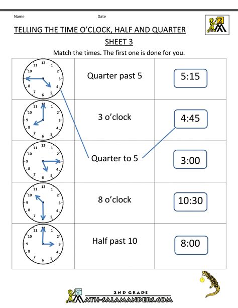 3rd Grade Math Clock Worksheet