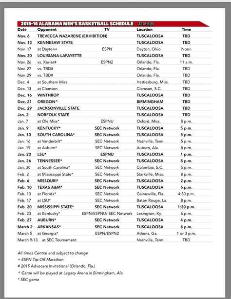 Alabama basketball's 2015-16 schedule finalized - al.com