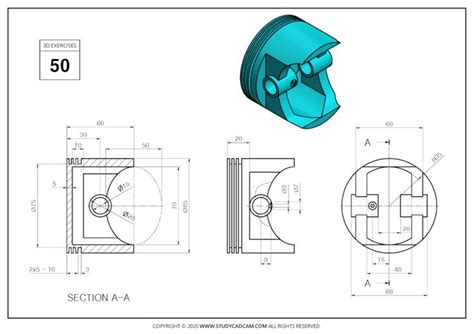 3D CAD EXERCISES 50 - STUDYCADCAM | Autocad tutorial, Autocad isometric ...