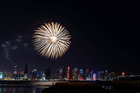 Premium Photo | Fireworks in the doha corniche doha qatar