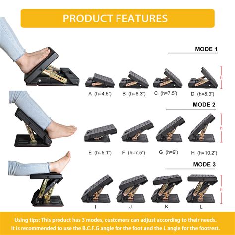 Adjustable Footrest with Removable Soft Foot Rest Pad Max-Load 120Lbs ...