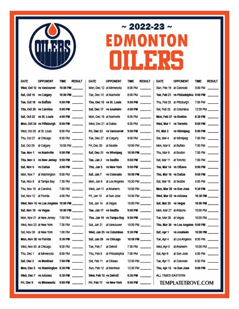 Edmonton Oilers Printable Calendar - 2024 CALENDAR PRINTABLE