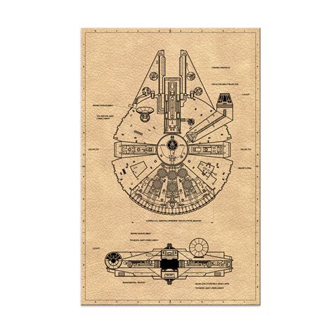 Millennium Falcon 11″x17″ Leather Blueprint (Framed) – Ay Caramba! Designs