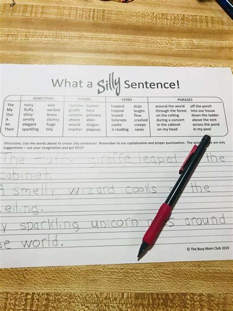 The MOST CREATIVE Silly Sentences [FREE Printable] | Teach Me. I'm Yours.