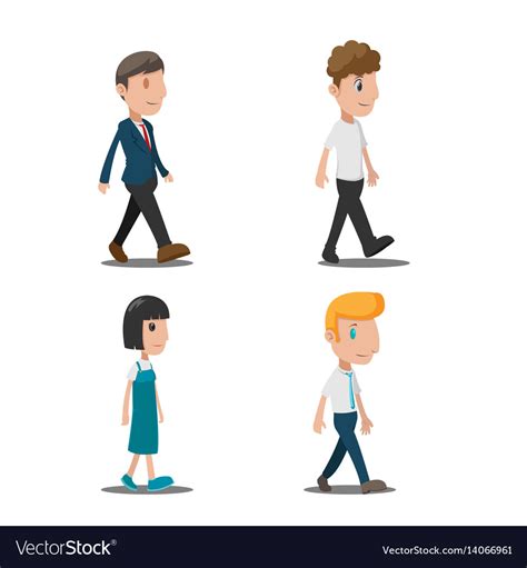 People cartoon walk collection set Royalty Free Vector Image