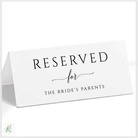 Printable Reserved Sign Tent | Romantic Calligraphy | Large (Editable