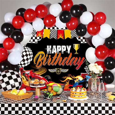 Buy 67 Pieces Race Car Birthday Decorations Happy Birthday Racing Car Backdrop Checkered Flags ...