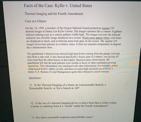 Facts of the Case: Kyllo v. United States Thermal | Chegg.com