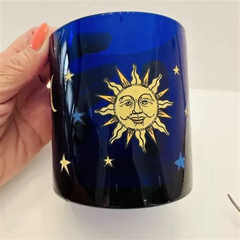 1 VINTAGE LIBBEY Cobalt Blue Celestial Sun Glass Coffee Tea Mug Moon Stars USA $39.99 - PicClick