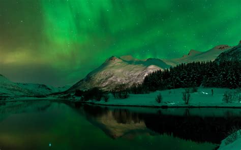 Norwegen, Svolvaer, Winter, Nordlichter, See, Schnee, Nacht 2880x1800 ...