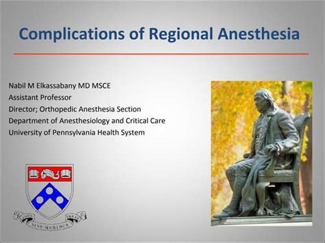 Complications of Regional Anesthesia | PPT