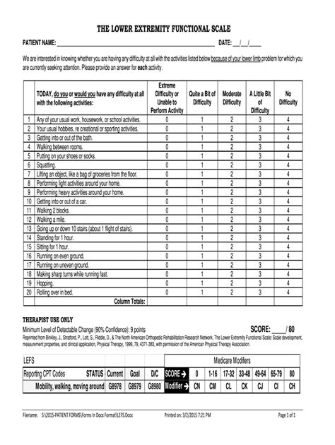 Lower Extremity Functional Scale Printable - Fill Online, Printable ...