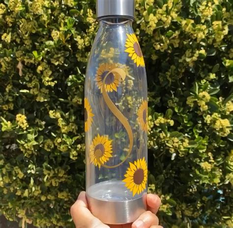 Sunflower Water Bottle with Intitial | Etsy