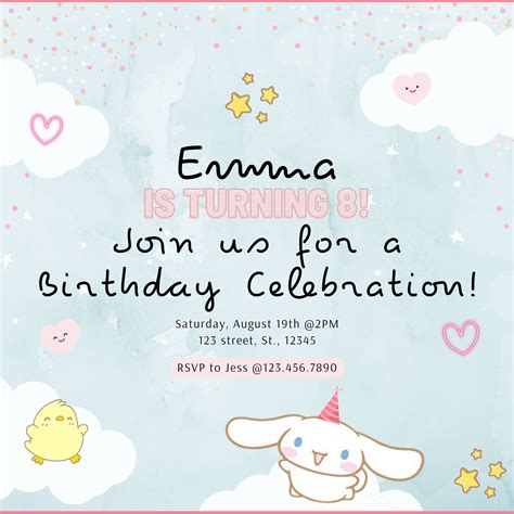 KAWAII Character Cute Bunny Birthday Invitation Cinnamon - Etsy