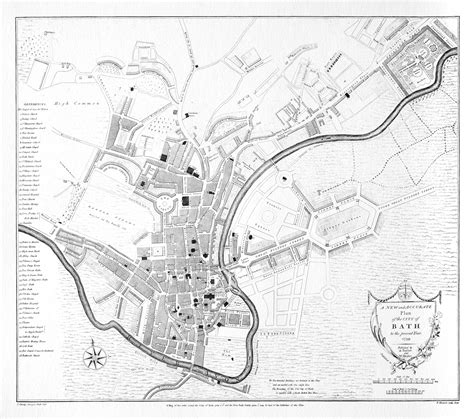 Map of Bath, England, in 1799. John Wood the younger incorporated the ...